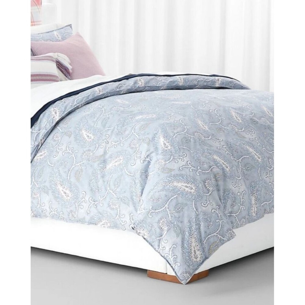 LRL Ralph Lauren King Duvet Set Karina Paisley 3 Pc Cover Shams 100% Cotton Blue